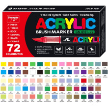 KsopiaVobs Acrylic Paint Pens, 72 Colors, Soft Brush Tip for Canvas, Rock, Wood, Glass, Ceramic, Fabric, DIY Crafts