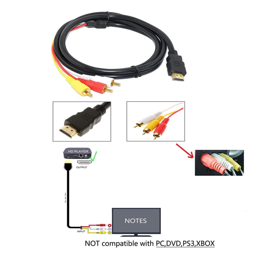 Orchip Hdmi-Compatible To Rca Cable, Hdmi-Compatible Male To 3-Rca Video Audio Av Component Converter Adapter Cable For Hdtv, 5Ft/1.5M 9389440684423