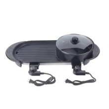 2in1 Electric Grill and Hot Pot with Dual Temperature Control, Smokeless NonStick Indoor BBQ