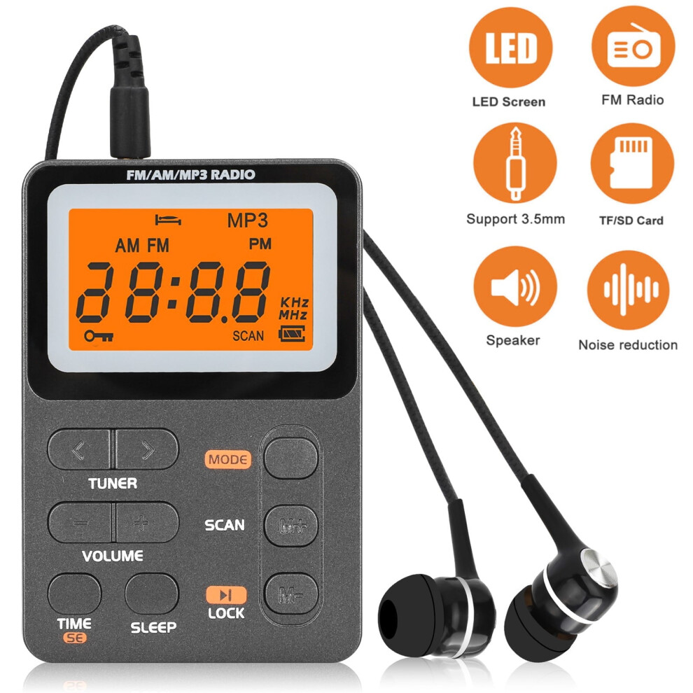 Portable Am Fm Radio, Mini Digital Tuning With Rechargeable Battery, Earphone, Lock Screen, Preset, Pocket Transistor Radio For Walking Jogging 9389440235861