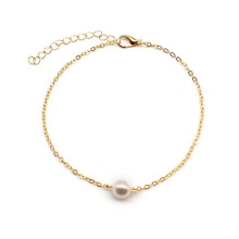 ADVEN Anklets Exquisite Universal Durable Gold Silver Alloy Pearl Jewelry Ankle Bracelet Simple Style Foot Chains for Holiday Vacation Gold