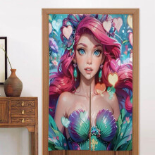 Little Mermaid Door Curtain for Doorway, Pattern Print Blackout Privacy Window Curtain, Room Divider Curtain Tapestry Home Decor, 34" W X 56" L