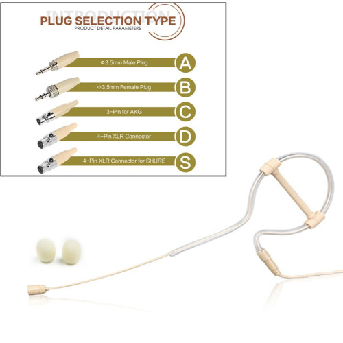 Beige Single Earhook Headset Mic Headworn Microphone 3.5mm 3 Pin 4 Pin XLR Plug 2