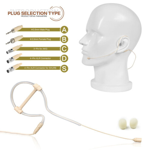 Beige Single Earhook Headset Mic Headworn Microphone 3.5mm 3 Pin 4 Pin XLR Plug 1