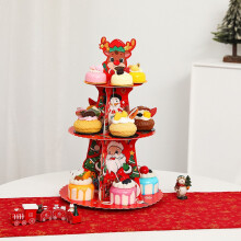 Fankiway Front Door Christmas Decorations, Christmas Party Snack Set Christmas Santa Multilayer Cake Rack Decorative Paper Cake Tray