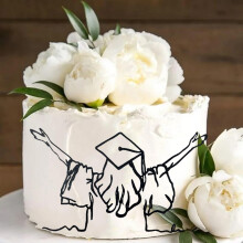 Graduation Cake Topper Black Acrylic Minimalist Line Art Modern Silhouette for Party Celebration
