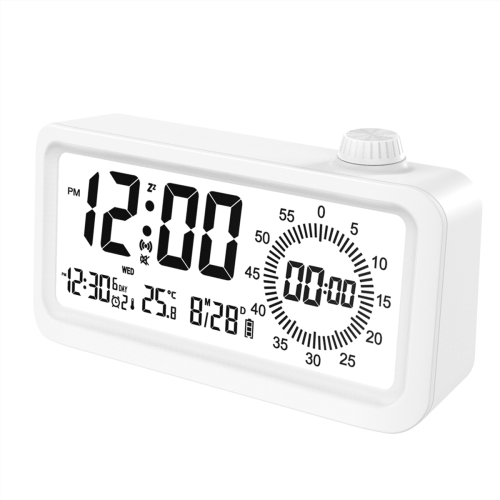 Countdown Alarm Clock Dual Display Visual Manager Alarm Clock Ambient Temperature Detection Knob Design Clocks White 2