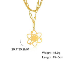 RSAMD The Bigbang Pendant Necklace Atom Physics Chemistry Stainless Steel Jewelry-50cm-Double Chain Gold
