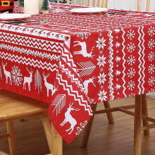 Christmas Round Tablecloth 60 Inch, Xmas Tree & Deer Design, Waterproof Holiday Decorative Boho Table Cover for Indoor, Outdoor Party, Kitchen,