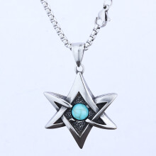 Personalized old Viking six-pointed star blue turquoise amulet polished high-end male and female pendant