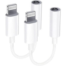 2x Lightning to 3.5 mm headphone adapter White White one size