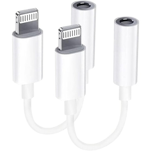 2x Lightning to 3.5 mm headphone adapter White White one size