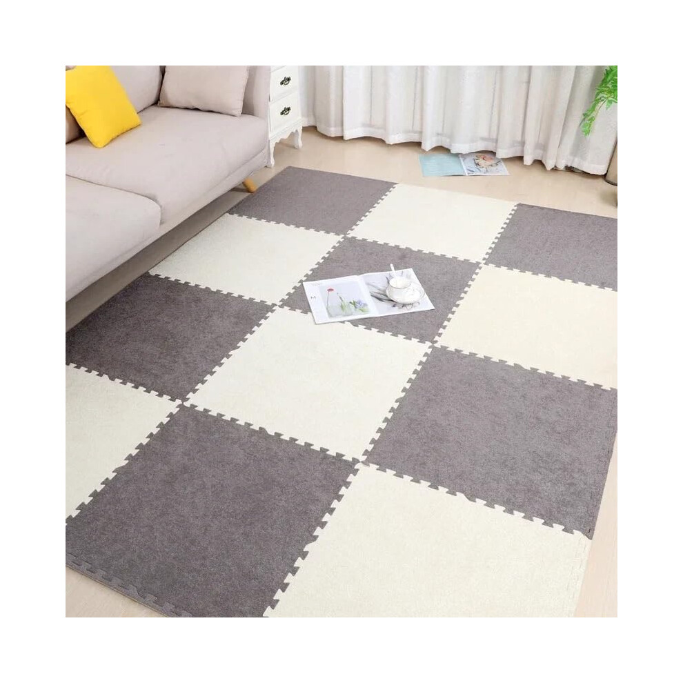Interlocking Foam Floor Mats Plush Eva Play Mat For Home Gym Yoga Kids Playroom 20Pcs Gray/White