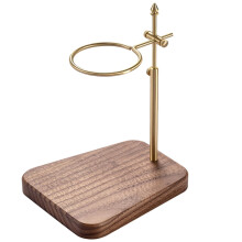 Walnut Pour Over Coffee Stand with Adjustable Brass Ring, 360 Rotation and Elegant Base