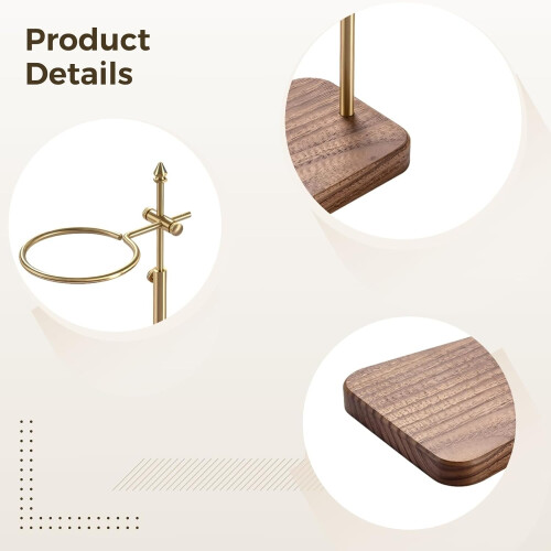 Walnut Pour Over Coffee Stand with Adjustable Brass Ring, 360 Rotation and Elegant Base 1