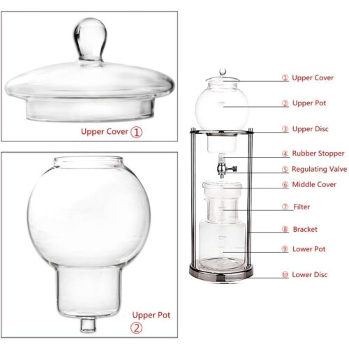 Cold Brew Coffee Maker with Glass Dripper, Stainless Steel Filter and Adjustable Flow Valve 1