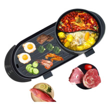 Electric Hot Pot and Grill Combo 2in1 Shabu Shabu with Dual Controls Power Double Tubes