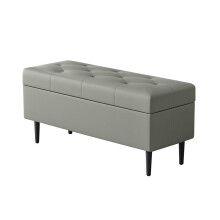 Light Grey Upholstered Storage Ottoman Bench with Flip and Hidden Compartment for Bedroom or Entryway