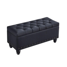 Ottoman with Storage, Lift Rectangle Bench, Hidden Compartment, Wooden Legs, Black 80cm