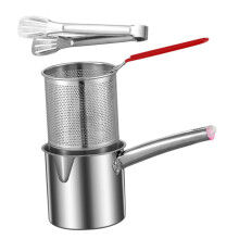 Small Stainless Steel Deep Fryer Pot with Basket for Chips and Vegetables, Ergonomic Handle