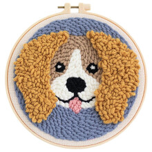 Dog Print Punch s for Adults Kids Beginner, DIY Rug Yarn Embroidery Starter with Yarn, Pen, Cloth, Threader, A