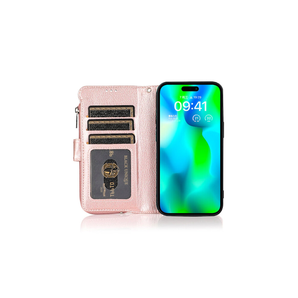 Wallet Case With Zipper - Case For Compatible With Iphone 15 Rose Gold 9389440691278