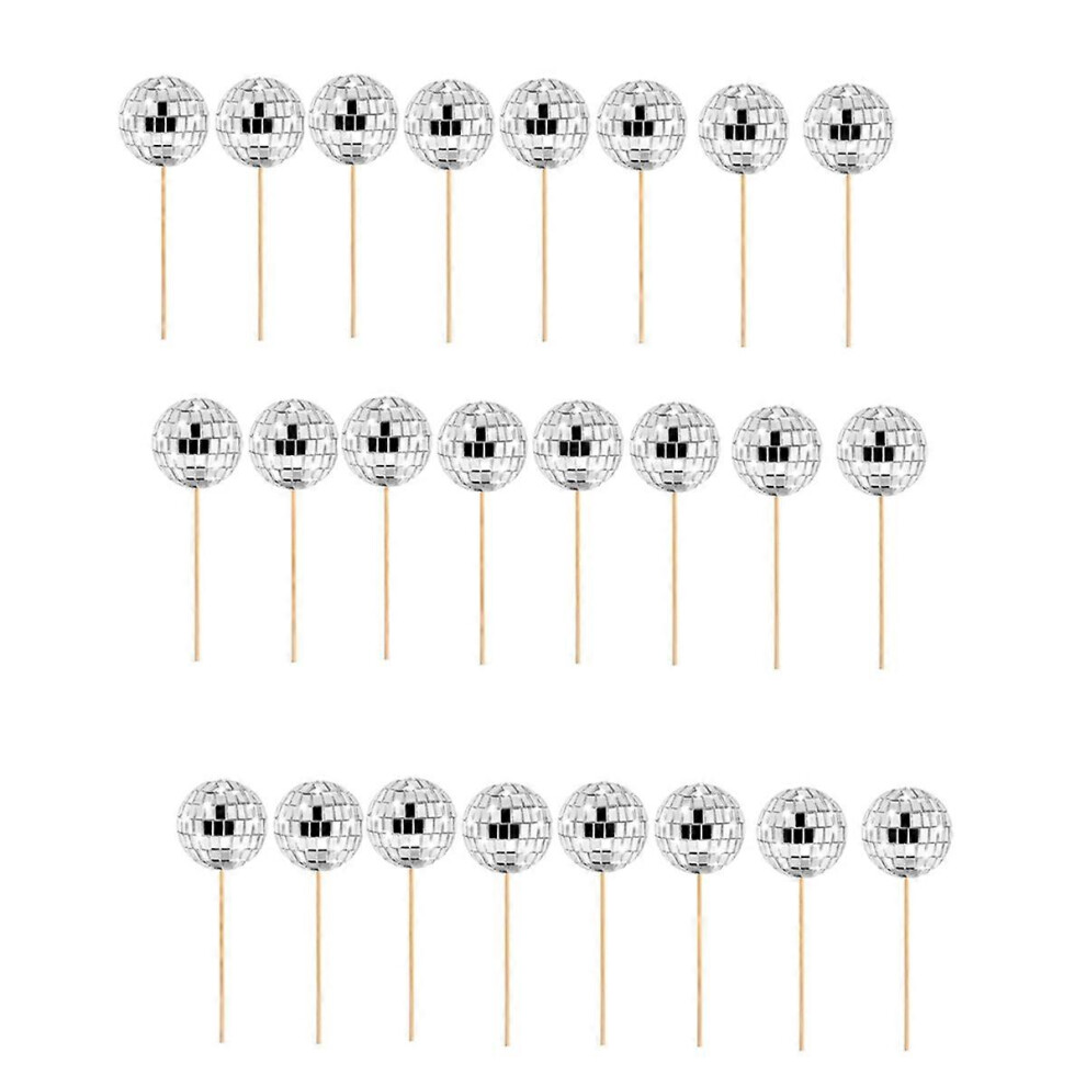 24 PCS Disco Ball Cupcake Toppers Disco Ball Cupcake Picks Reflective Mirror Ball Cake Toppers Disco