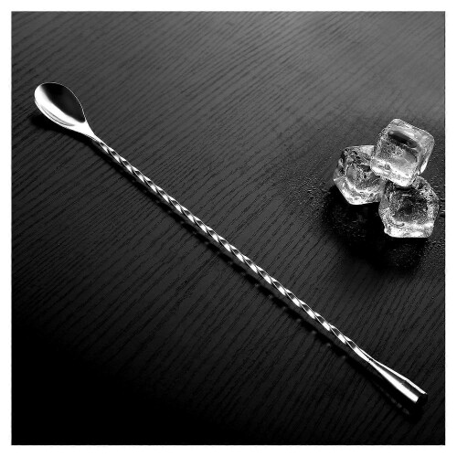 Colher de mistura de aço inoxidável de 30 cm (12 polegadas), com padrão espiral, ideal para coquetéis. 2
