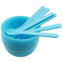 Juego de 6 tazones azules para mezclar pegamento DIY con cucharas para hacer slime y manualidades, plástico PP, reutilizables.