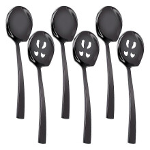 Juego de 6 cucharas para servir y cucharas ranuradas, juego de utensilios de servir de acero inoxidable de 9 pulgadas para buffet.