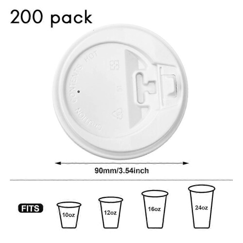 Pacote com 200 tampas de plástico para copos de café, com 9 cm de diâmetro, compatíveis com copos de 300 ml, 350 ml, 470 ml e 600 ml. 1