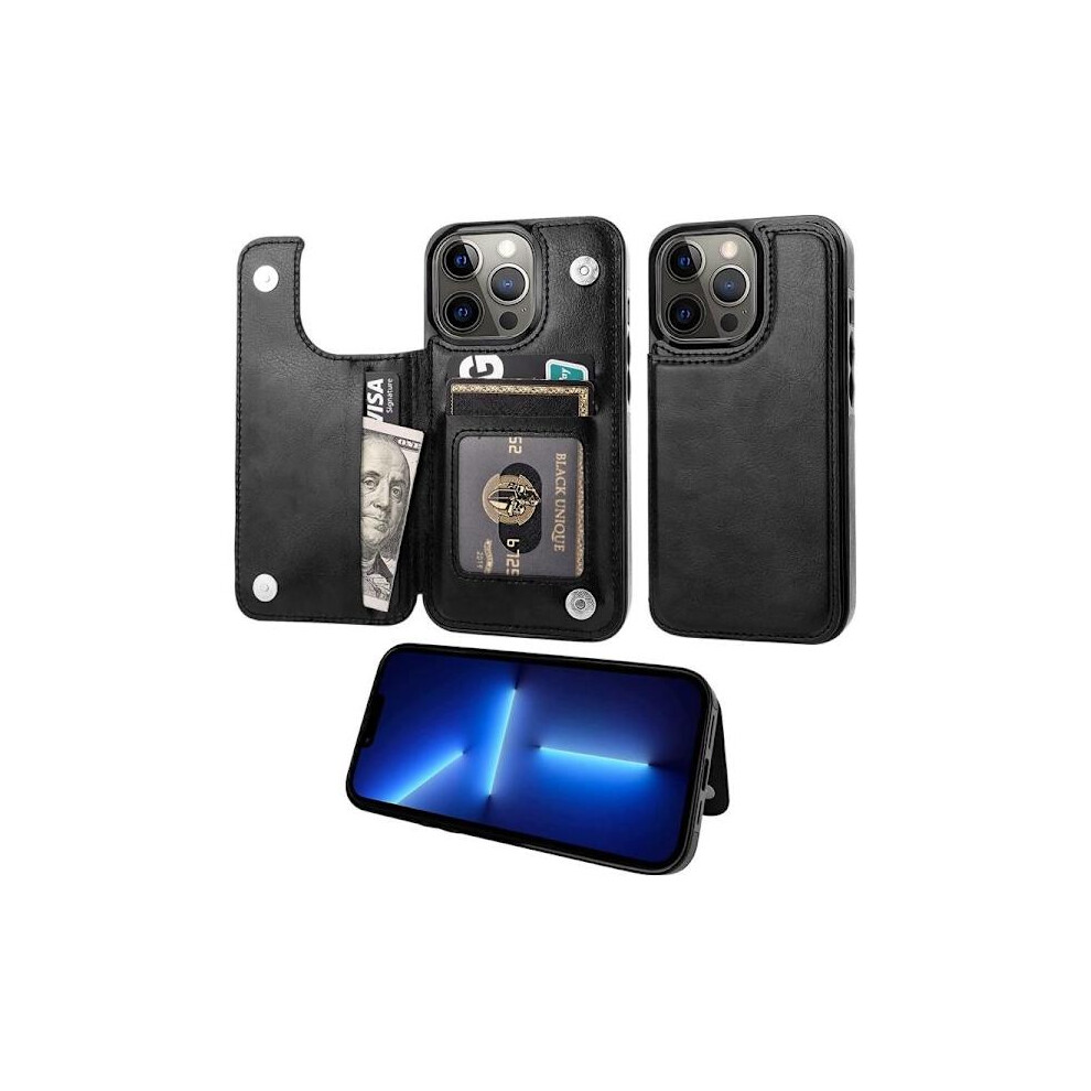 Compatible With Iphone 14 Pro Max Shockproof Case Card Holder 3-Compartment Flip Black 9389440240629