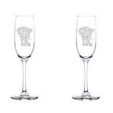 Set of 2 Glass Champagne Flutes Sparkling Wine Glasses Tribal Elephant (8 oz Stemmed)