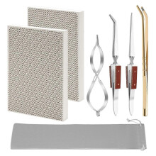 7-delige sieraden soldeerset, 2 honingraat soldeerblokken, 1 koperen tang, 2 soldeerpincetten, 1 metalen