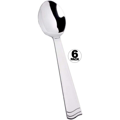 10" Elegant Silver Polished Plastic Salad Serving Utensils Fork & Spoon (Spoons - 30 Pack) 2
