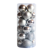 Sulaicai 24Pcs Mini Christmas Balls Ornaments Set, 1.2" Shatterproof Xmas Tree Decorations, Silver - Compatible with standard hooks