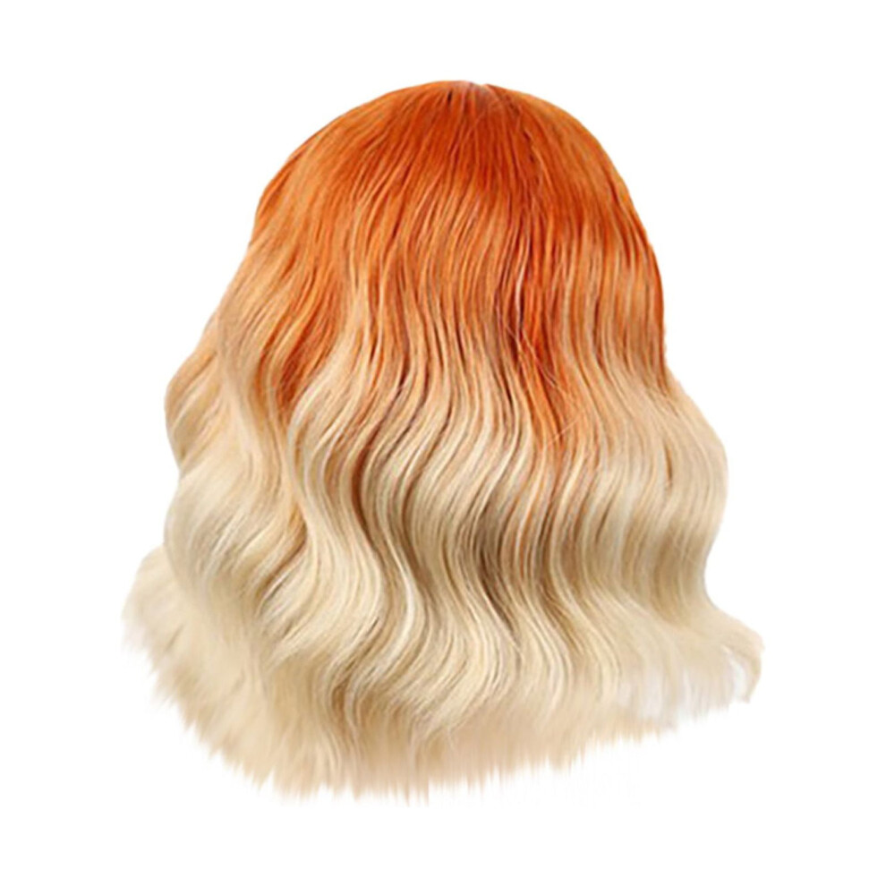 Unisex Orange Sehao Women Short Wavy Bob Silky Wavy Synthetic Heat Resistant Wig With Natural Bangs Wigs For Women