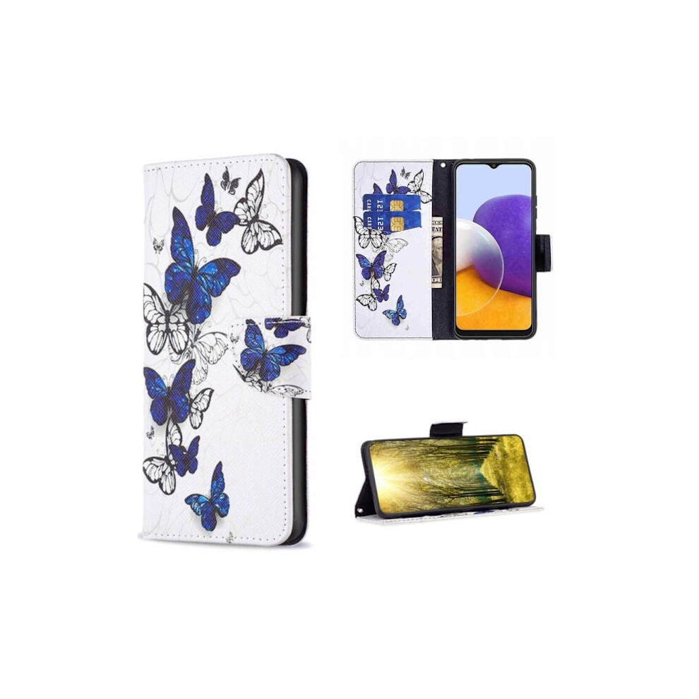 Wallet Case Compatible With Samsung Galaxy A05s - Blue And White Butterflies Blue,White 9389440389922