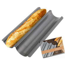 GOURMEO Non-Stick Baguette Baking Pan - French Bread Loaf Tray for 2 Perfectly Baked Baguettes - Perforated Anthracite Bake Pan
