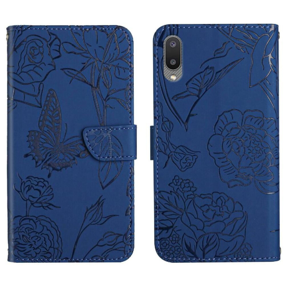 Pu Leather Flip Case For Compatible With Samsung Galaxy A02, Flowers & Butterflies Design With Wrist Strap, Shockproof Anti-Drop Protection 9389440787643