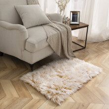 Deluxe Ultra Soft Faux Sheepskin Fur Series Fluffy Decorative Indoor Shag Area Rug, 2 x 3 Feet Rectangle, Yellow and White, 1 Pack