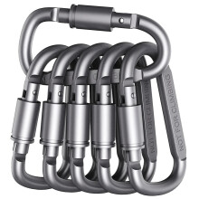 SUGARMOM 5x Gray Carabiner Metal Aluminum Twist Screw Thread Locking Thick Large Big 3”
