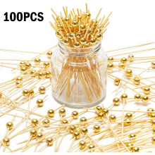 TOFOTL Gold Pearl Cocktail Picks, Electro -plated Bead Fruit Fork(4.7 Inches, 100 Pack)