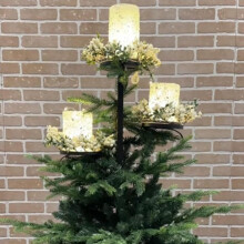 24" H/36H Black Triple Tree Topper, Candle Tree Topper, Compatible with Christmas Tree Holder, Candelabra Decor, Light Up Xmas Ornament