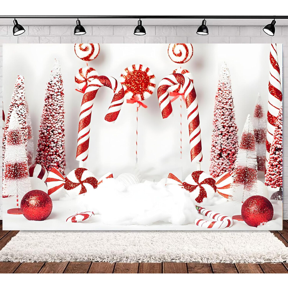 Christmas Backdrop Christmas Candy Cane Background Baby Shower Cake Crush Newborn Portrait Photography Banner Prop Vinyl 7X5ft Red 9110895437544