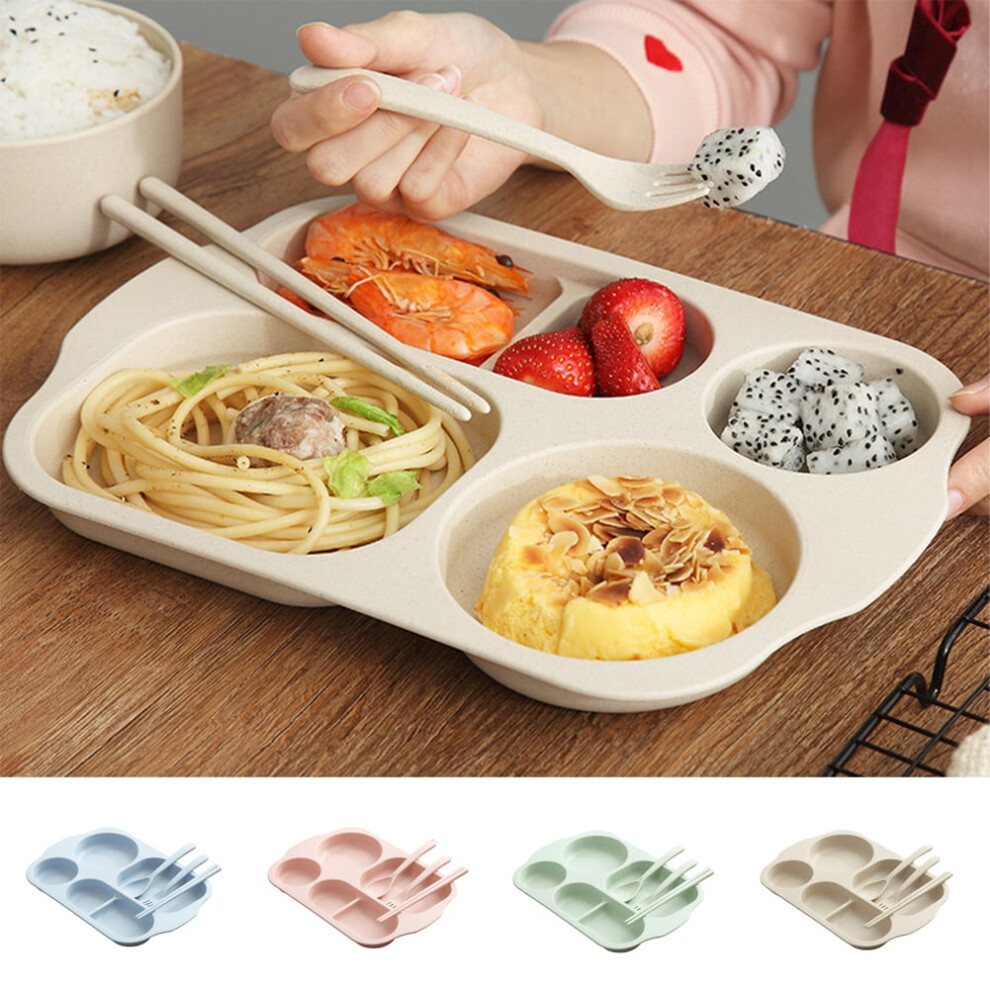 D-GROEE 1 Set Silicone Baby Feeding Set Infant Dinnerware Silicone Toddler Baby Plates Set Suction Divided Plates Spoons Fork Chopstick Utensils