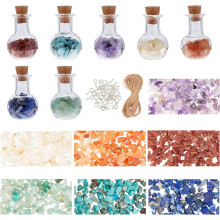 Wishing Bottle Pendant Kit with 14pcs 4ml Glass Bottles, 70g Crystal Stones, 30pcs Bails, 10m Jute Cord, 7 Styles