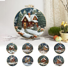 Quinlirra Christmas Embroidery Kit, Beginner Hand Embroidery Kit with Stamped Pattern, Needlepoint Set for Adults
