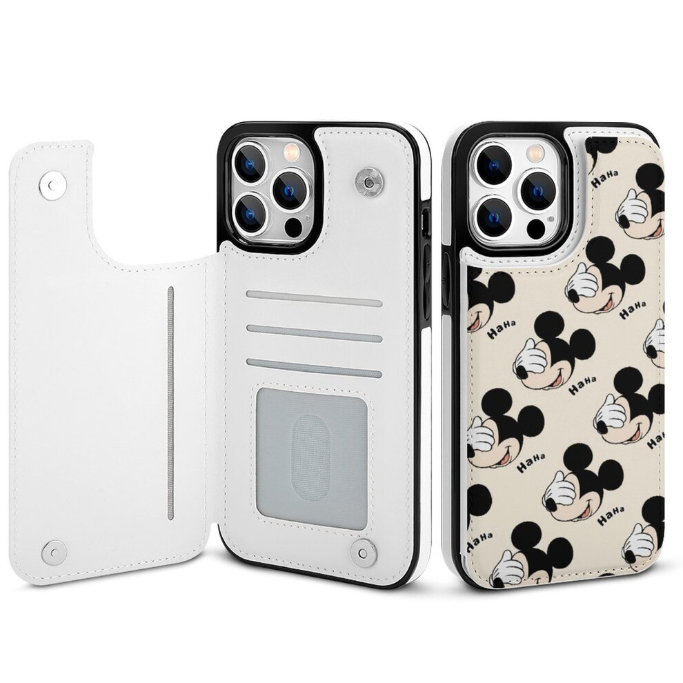 Mickey Mouse Compatible With Iphone 14 Pro Max Wallet Case, Pu Leather Flip Cover With Card Holder, Kickstand, Magnetic Clasp, Shockproof 9110895372272