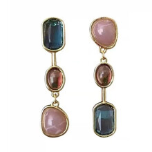 1 Pair Dangle Earrings Medieval Asymmetric Elegant Contrast Color Natural Stones Drop Earrings Jewelry Accessories